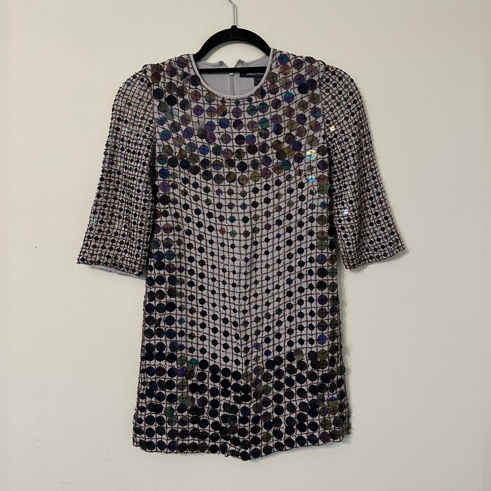 French Connection Iridescent Sequin Mini Dress - Silver/Black